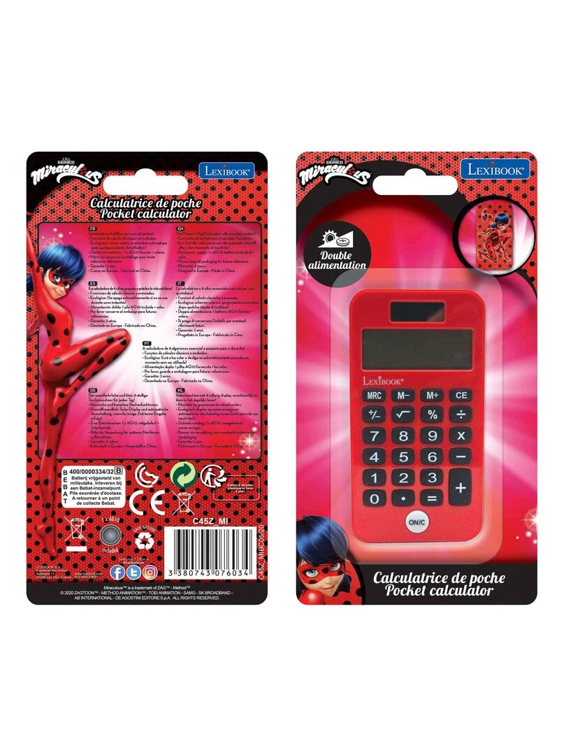 Calculatrice De Poche Miraculous Avec Couvercle De Protection   N/A