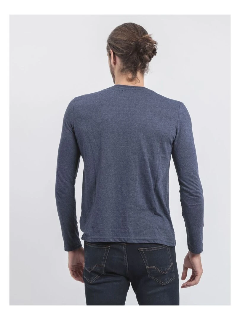 T shirt manches longues col rond pur coton JAMALA   Bleu marine