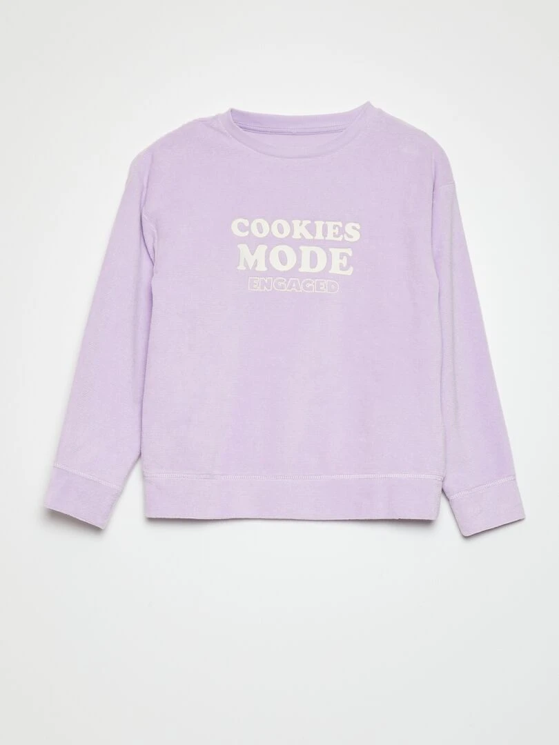 Pyjama long   velours à message   2 pièces   Violet