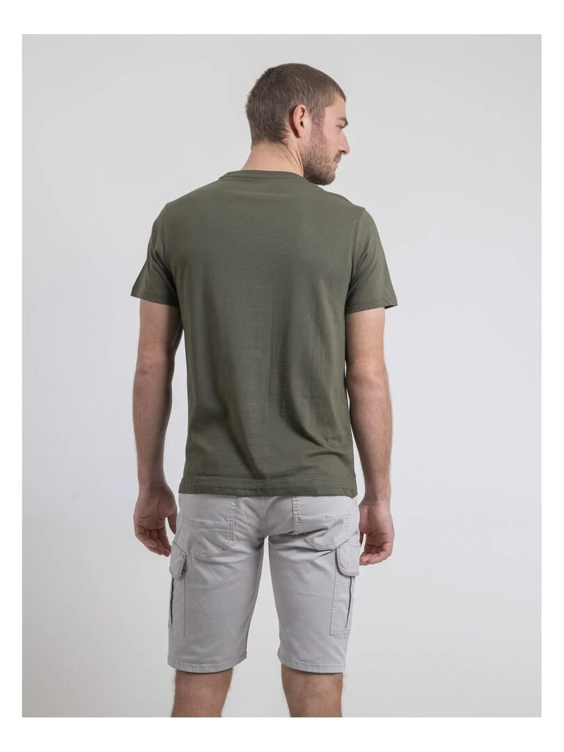 T shirt col rond pur coton NOULANDY Kaki