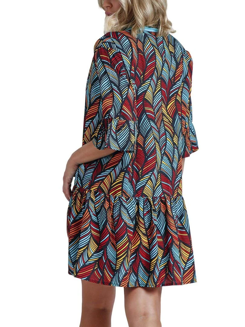 Caftan de plage Ethnic Feathers Bleu turquoise