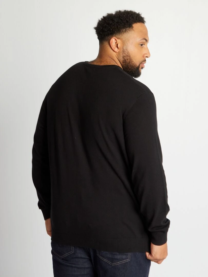 Pull col V en maille à fine jaune   noir