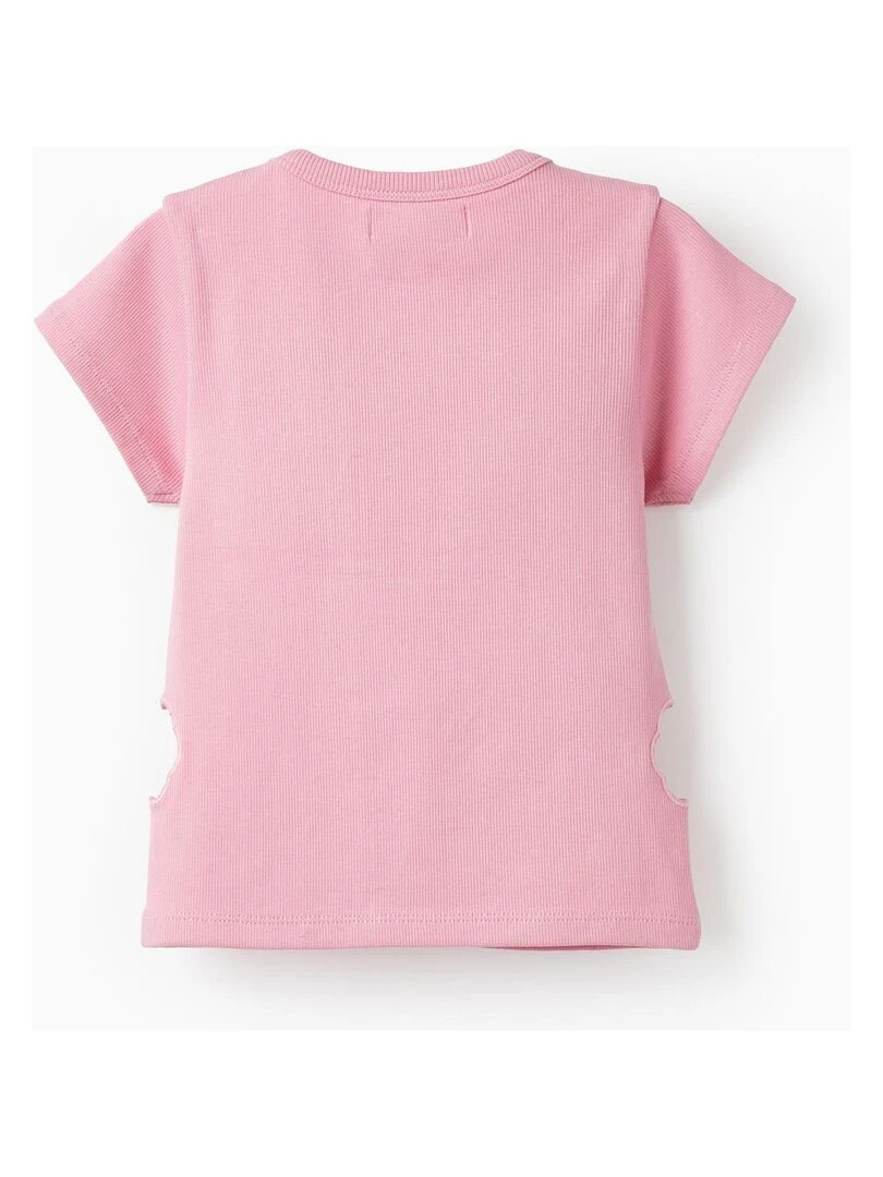 T shirt côtelée pour fille manches courtes THE WAVE TRIBE Rose clair