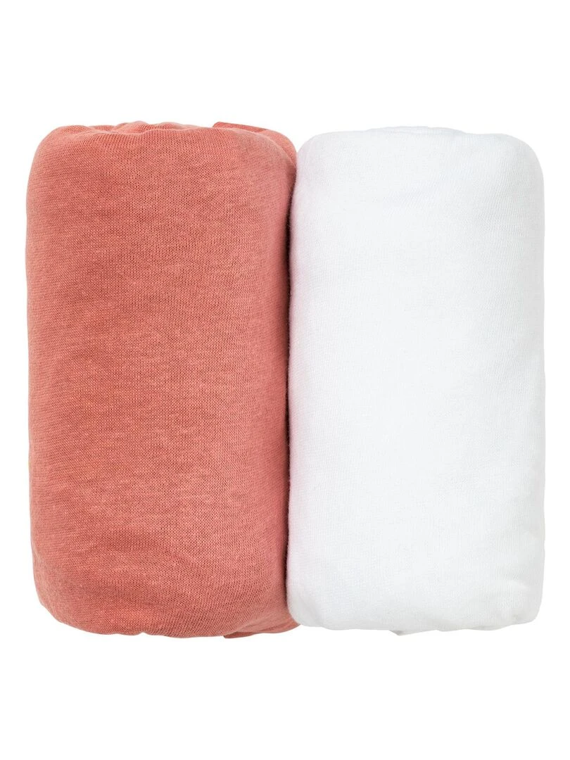 Lot de 2 draps housses unis 60x120 cm   Terracota/Blanc   Gris Rose foncé
