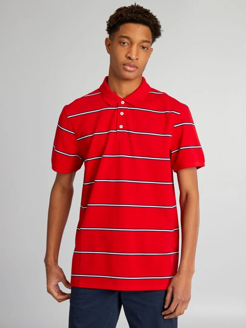 Polo en piqué de coton à rayures + d'1m90 rouge