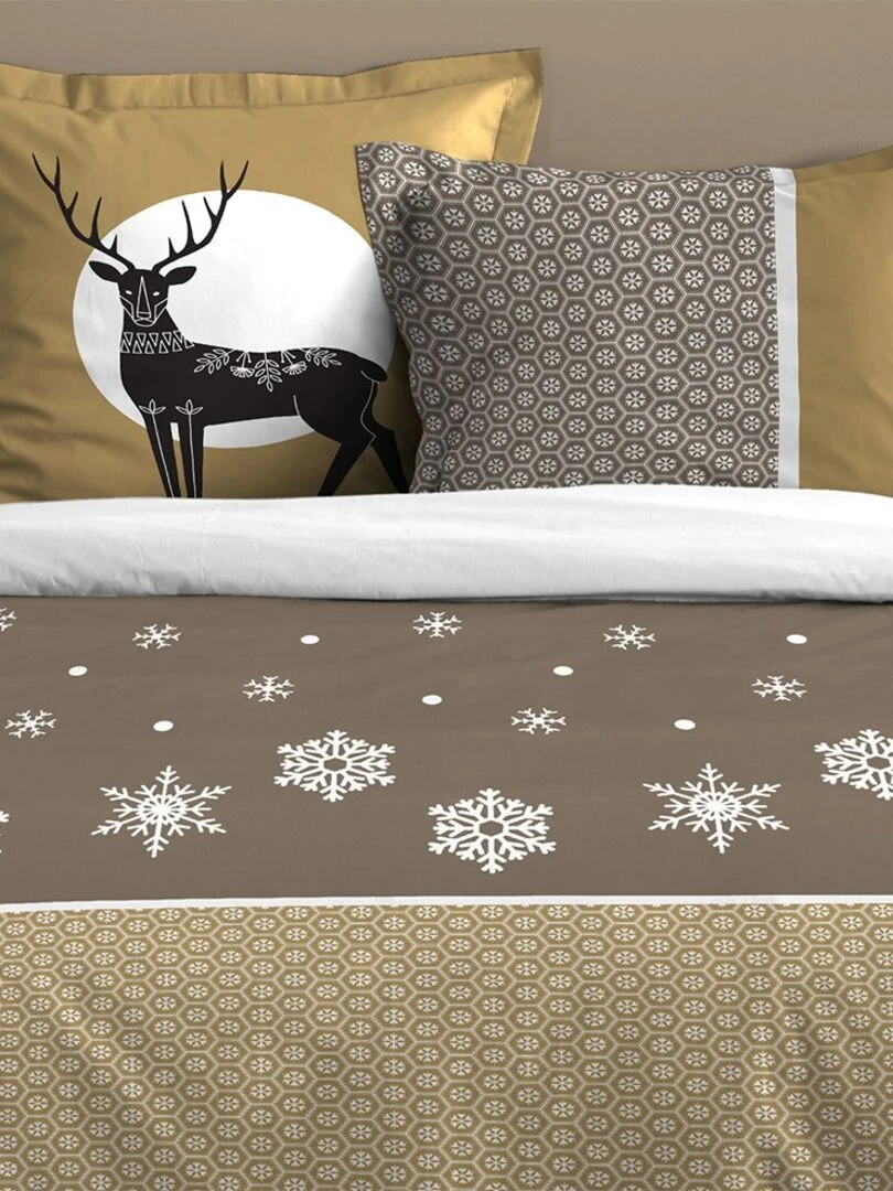 Housse de couette 240x220 Estrella taupe + 2 taies coton 57 fils Beige