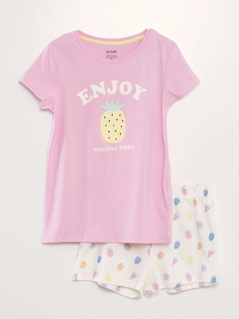 Ensemble de pyjama : T shirt + short 2 pièces Rose bonbon