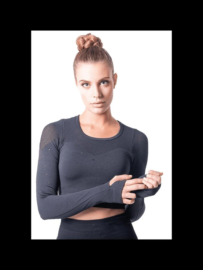Crop top sans coutures avec fibre Emana Yoga Noire Indy Noir Noir