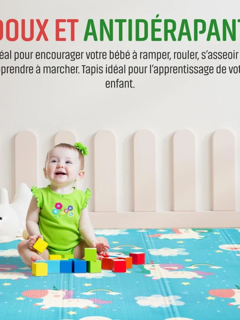 Tapis d'Eveil Pliable Réversible Bébé Licorne & Animaux par Kidol   Bleu