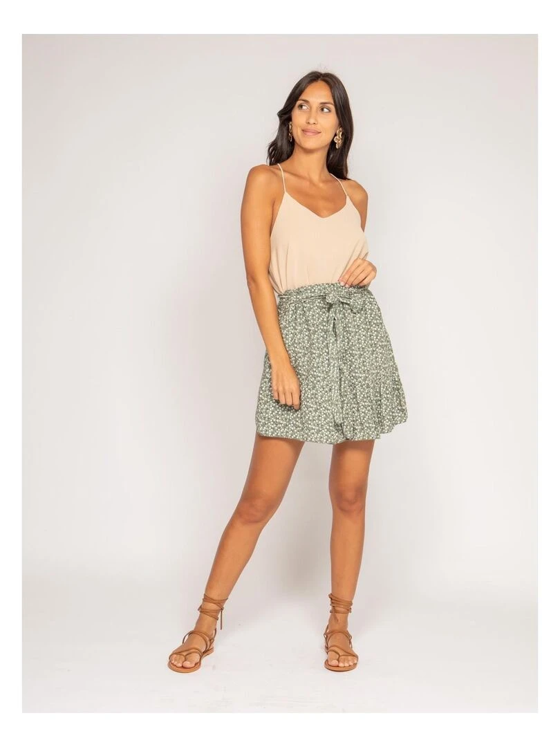 Jupe short motifs XYMESS   Kaki