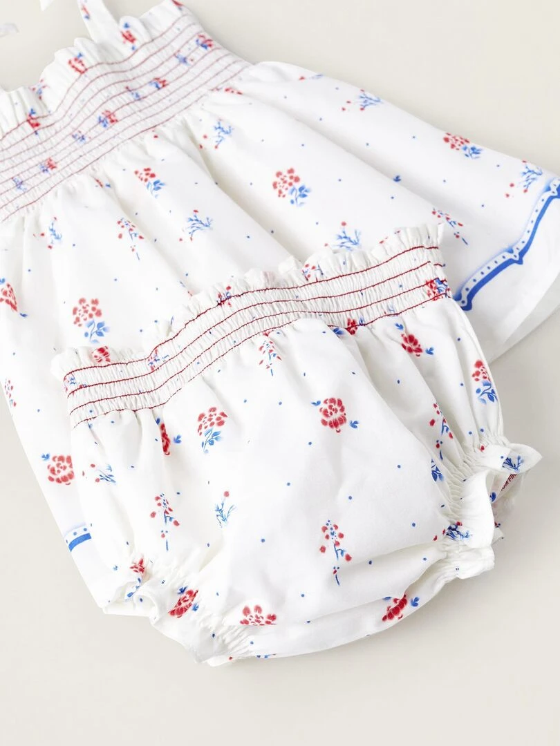 Robe + Bloomer Motif Floral pour Nouveau Née   Beige clair