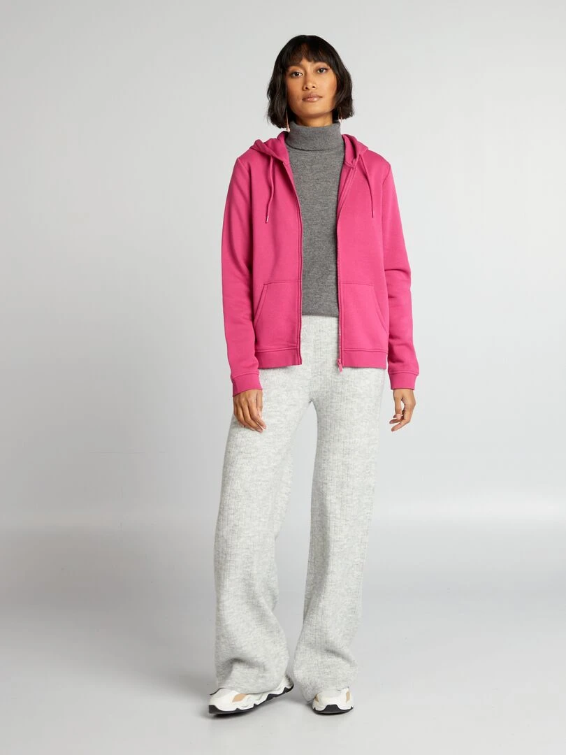 Sweat zippé à capuche rose foncé