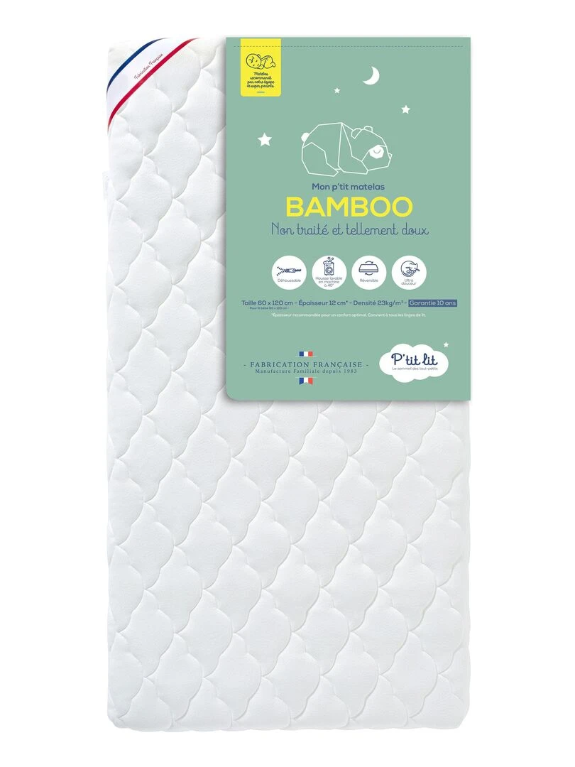 Matelas Bébé Bamboo 60x120 cm Déhoussable Blanc