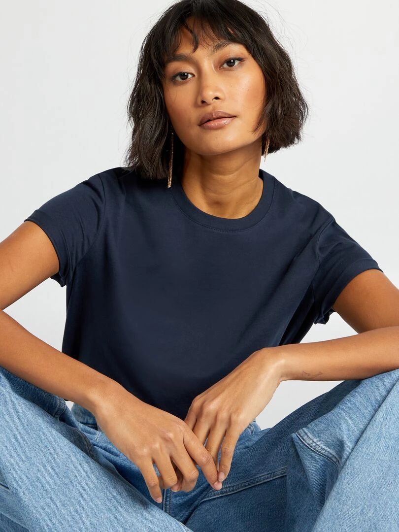 T shirt uni en jersey bleu marine
