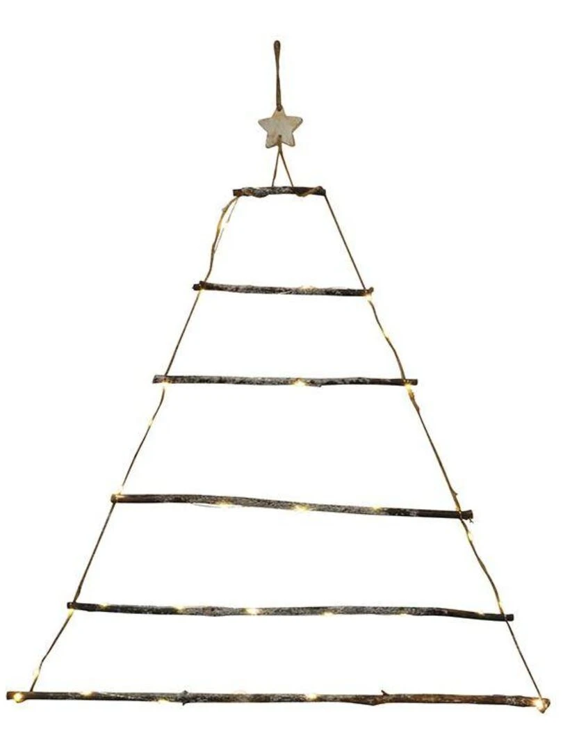 Sapin mural lumineux 40 leds blanc chaud H90 piles Jaune
