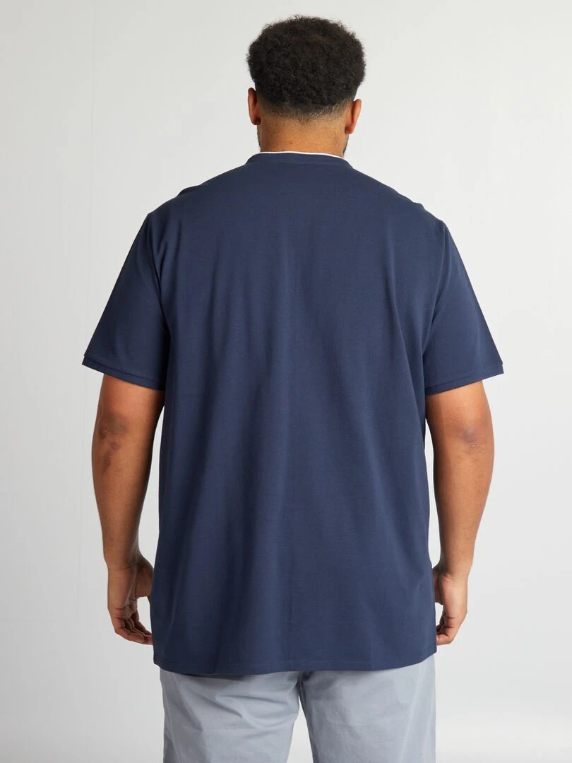 Polo en piqué de coton à col   Bleu marine