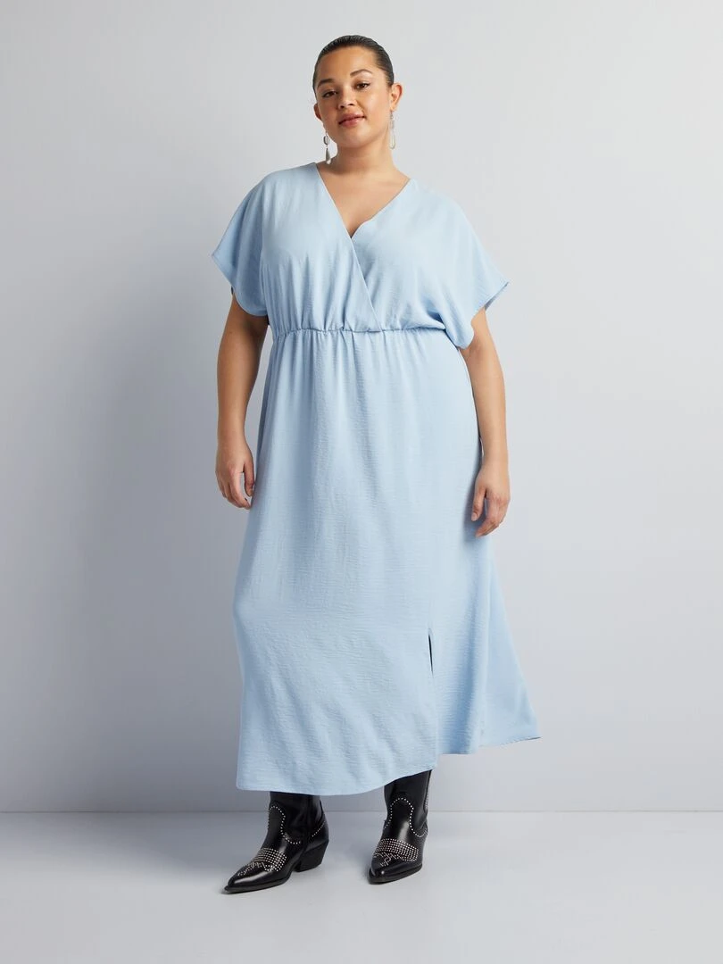 Robe longue fluide à manches courtes Bleu clair