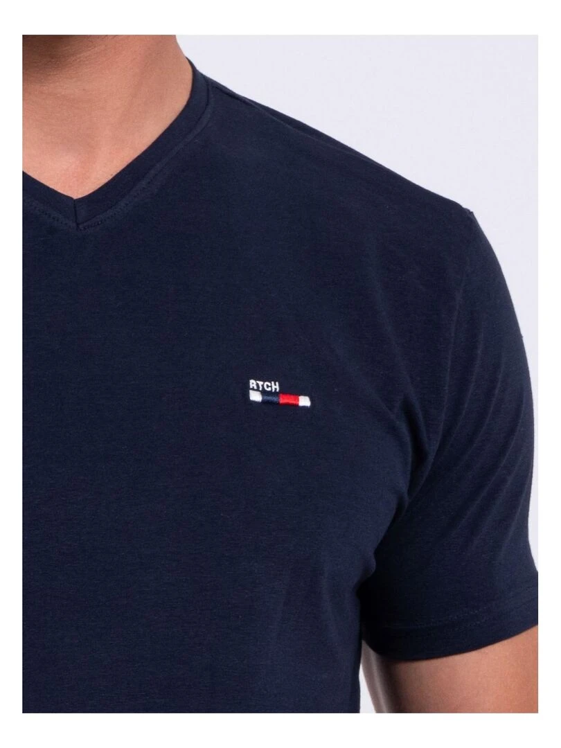 T shirt col V pur coton NERIJ   Bleu marine