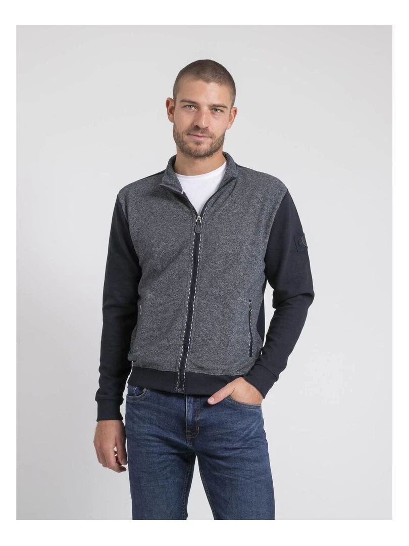 Gilet zippé col montant bi matière WILOFTI Bleu marine