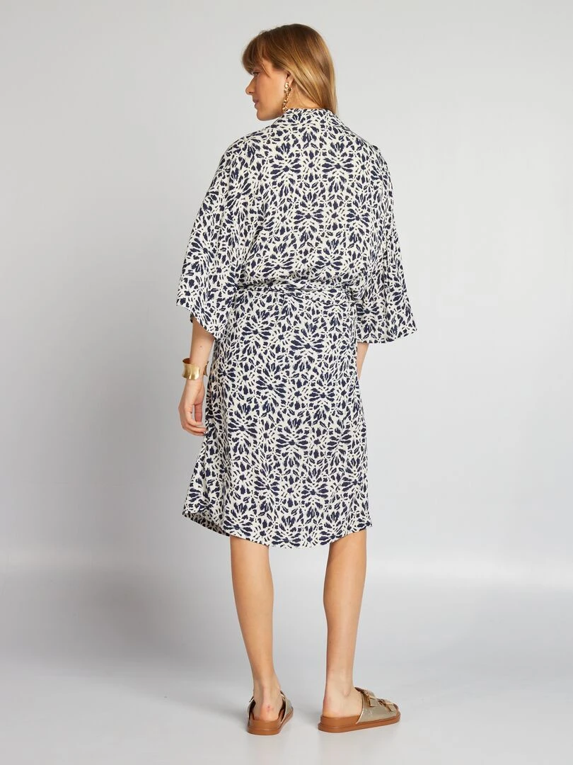 Kimono imprimé à ceinture   Bleu marine