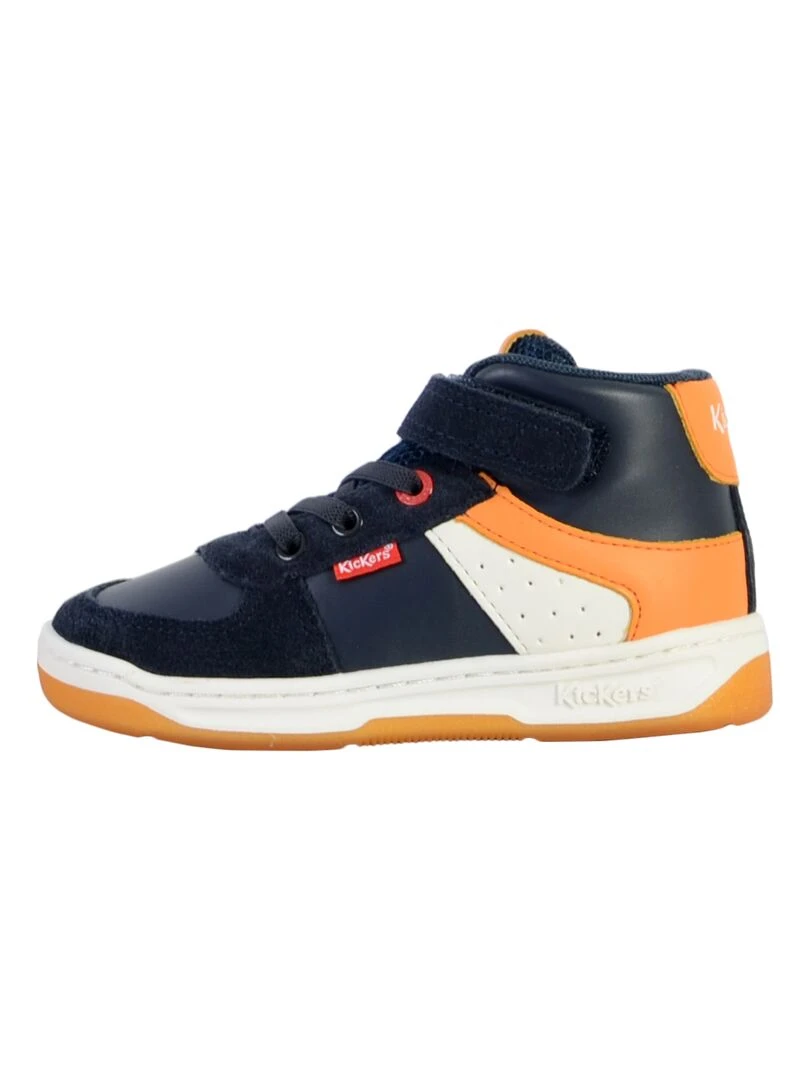 Basket Montante Cuir Junior Kickers Kickalien Bleu Bleu marine Blanc