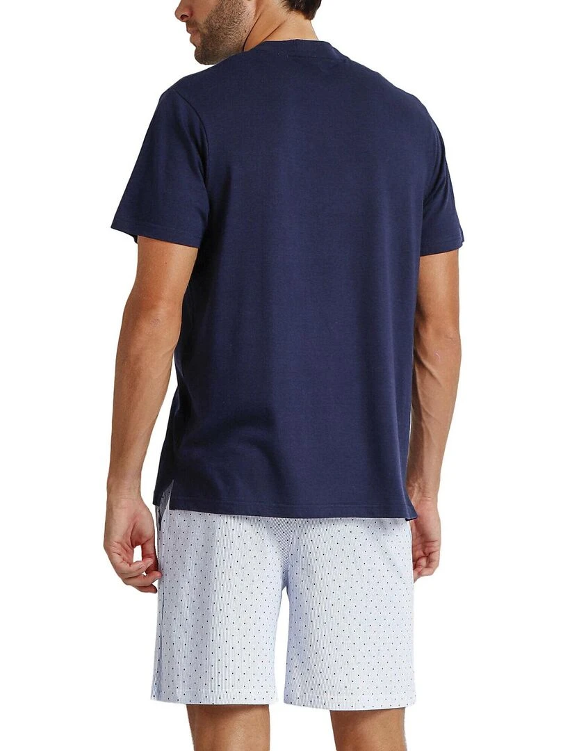 Pyjama short t shirt Stripes And Dots Bleu