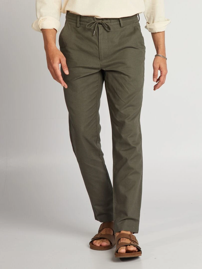 Pantalon chino coupe slim en lin mélangé Kaki