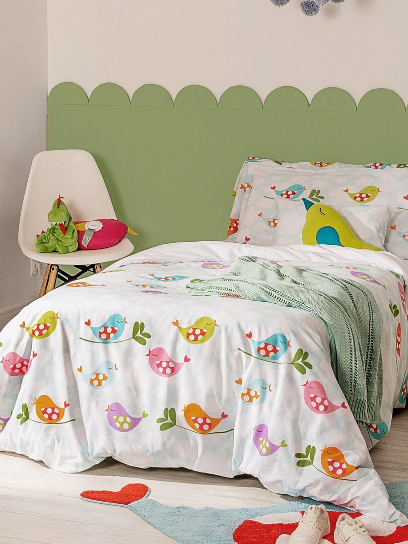 Parure housse de couette 2 pièces Little birds "Happyfriday" Bleu Rose