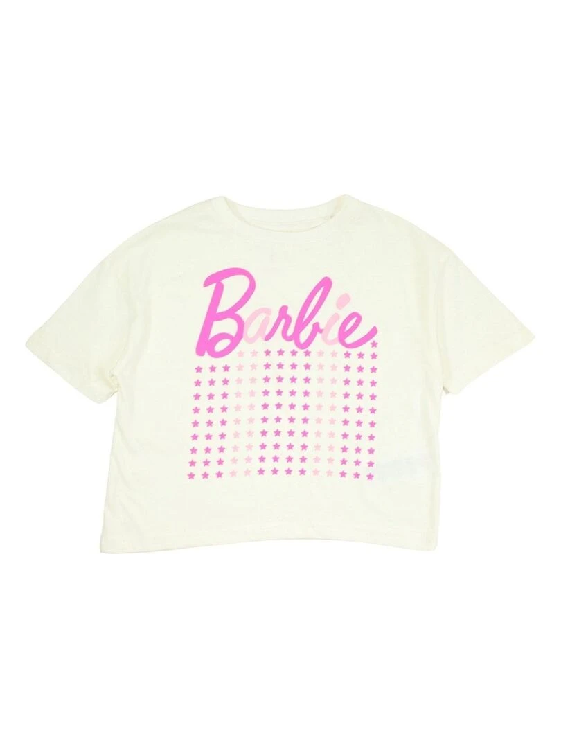 Barbie   Ensemble ​​T shirt short fille Imprimé Barbie   Blanc