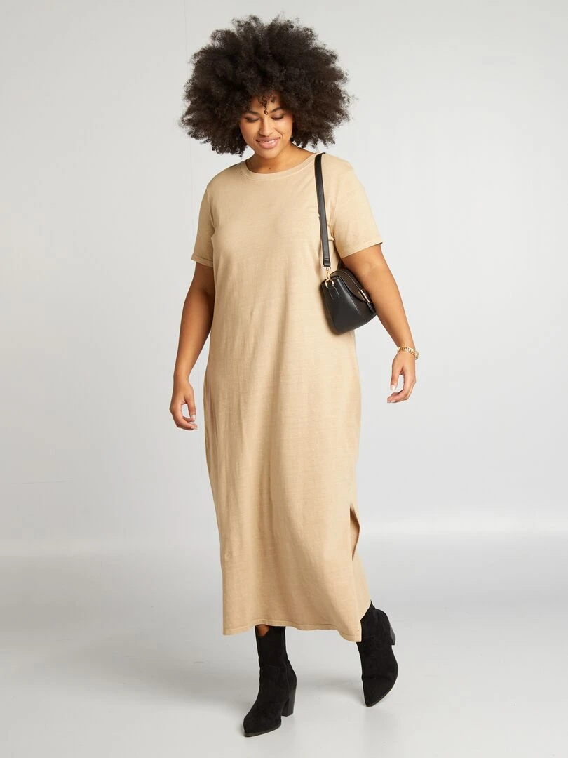 Robe t shirt effet délavé Beige