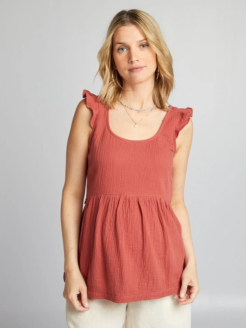 Blouse d'allaitement en gaze de coton Rouge brique