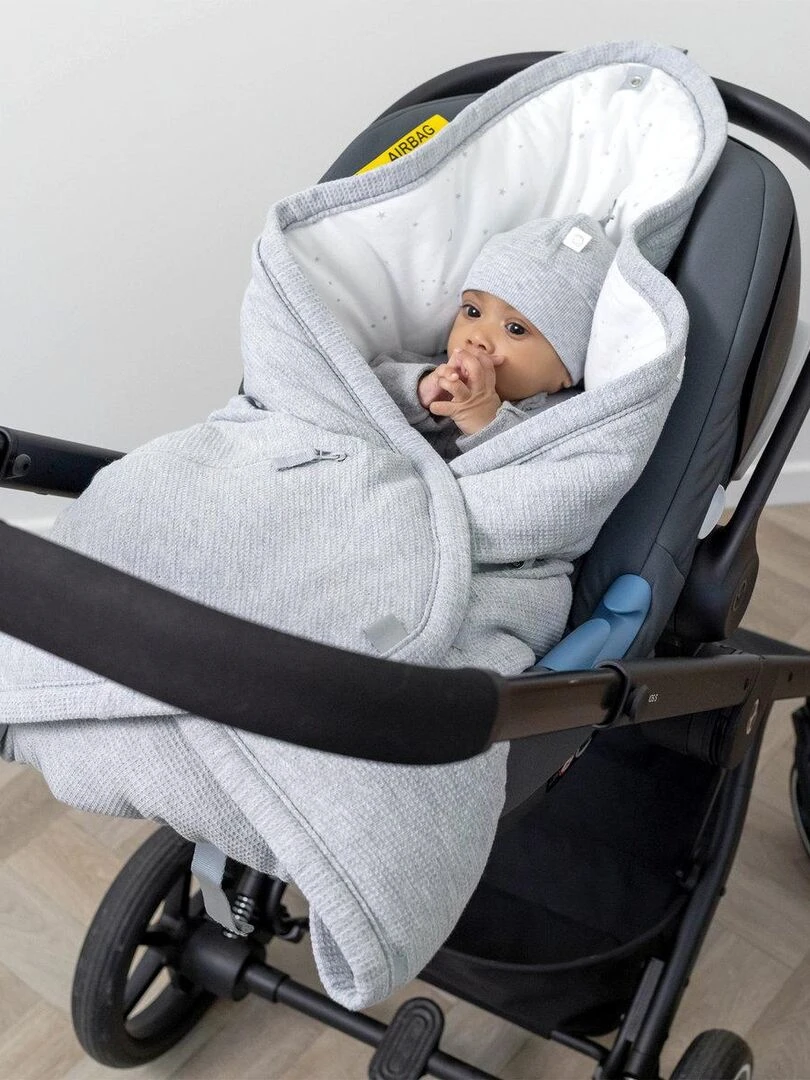 Bemini Nid d'ange BISIDE ouatiné Pady waffle et jersey bio   Gris chiné