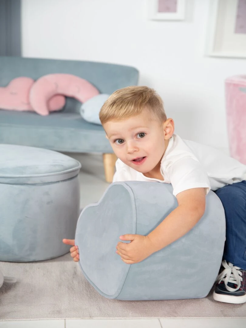 ROBA Tabouret en Forme de Coeur pour Chambre Enfant "Lil Sofa" en Velours Doux Bleu Clair Bleu clair