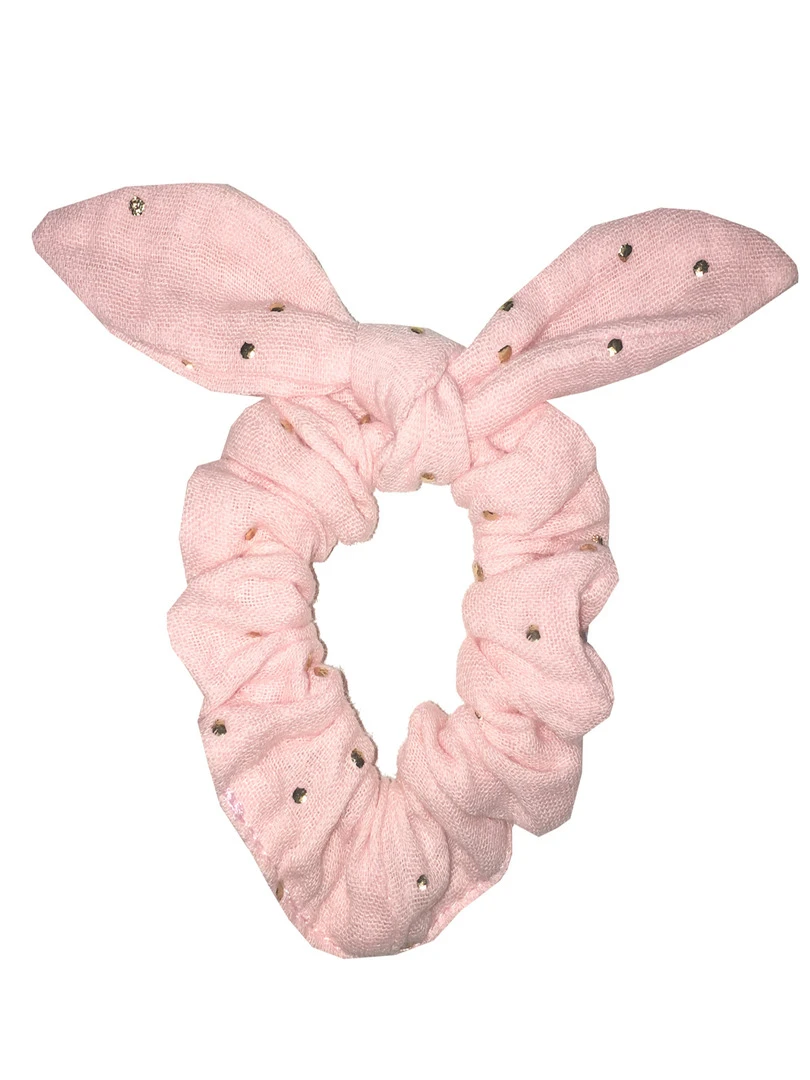 Chouchou élastique avec nœud Mousseline Rose
