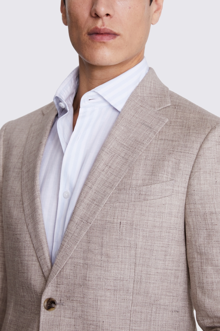 Slim Fit Oatmeal Linen Jacket   Buy Online at Moss