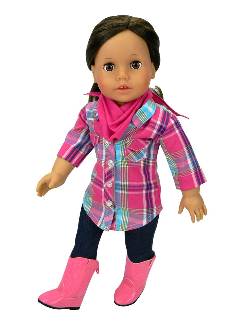 Sophia's 18" Poupee Bouton à carreaux chemisier jeggings en denim bandana et bottes N/A