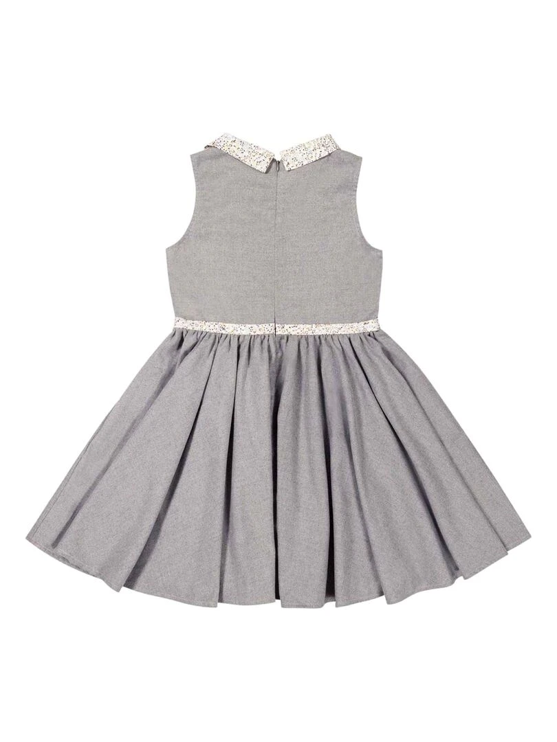 Robe Qui Tourne Fille  Laine Grise  Col Claudine Fleuri  HEPBURN   'LA FAUTE A VOLTAIRE'   Gris clair