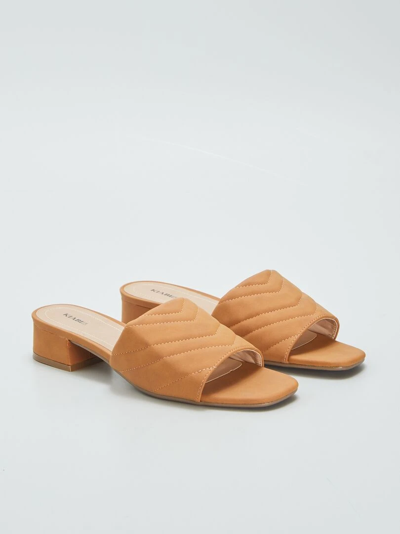 Mules à talons avec bride matelassée Camel