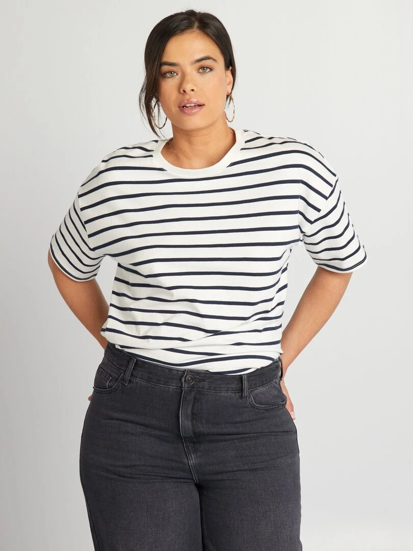 Tee shirt basique manches descendues   Tough Cotton™   Bleu/blanc