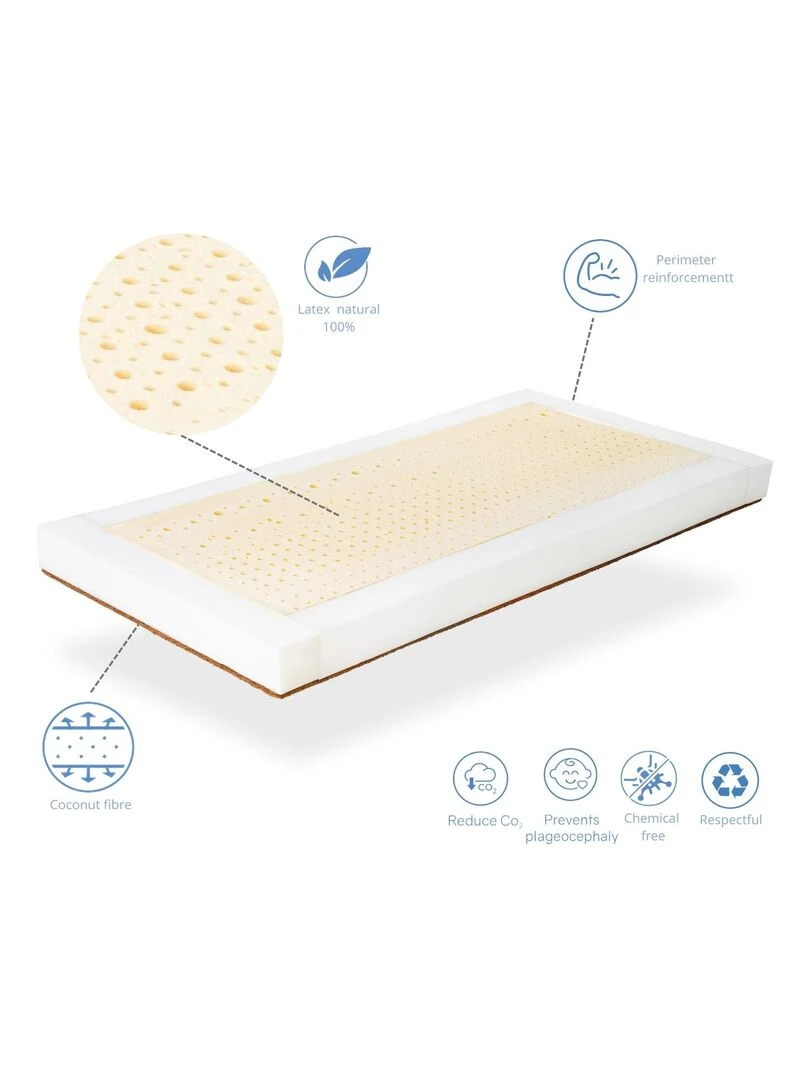 Matelas Latex Epaisseur 11 cm  100% Latex et Coco Naturel Dehoussable.Tissu organic 100%   Marron clair