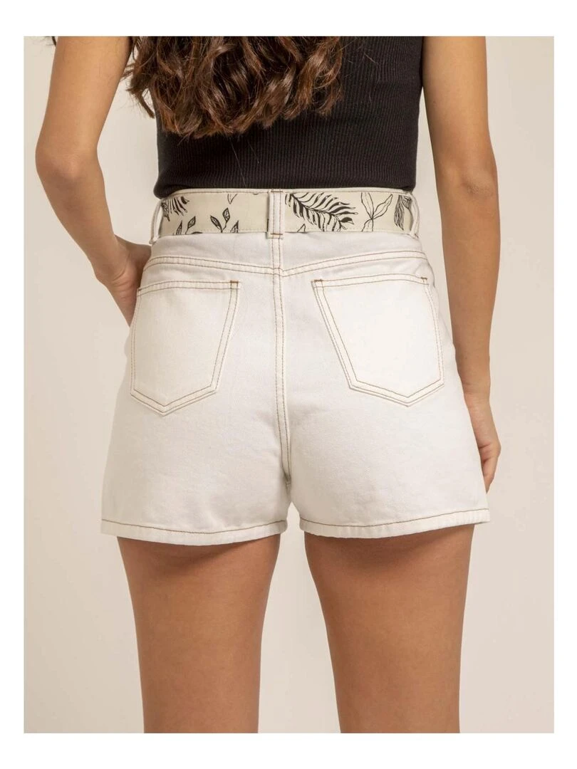 Short en jean taille haute avec ceinture XINES Blanc