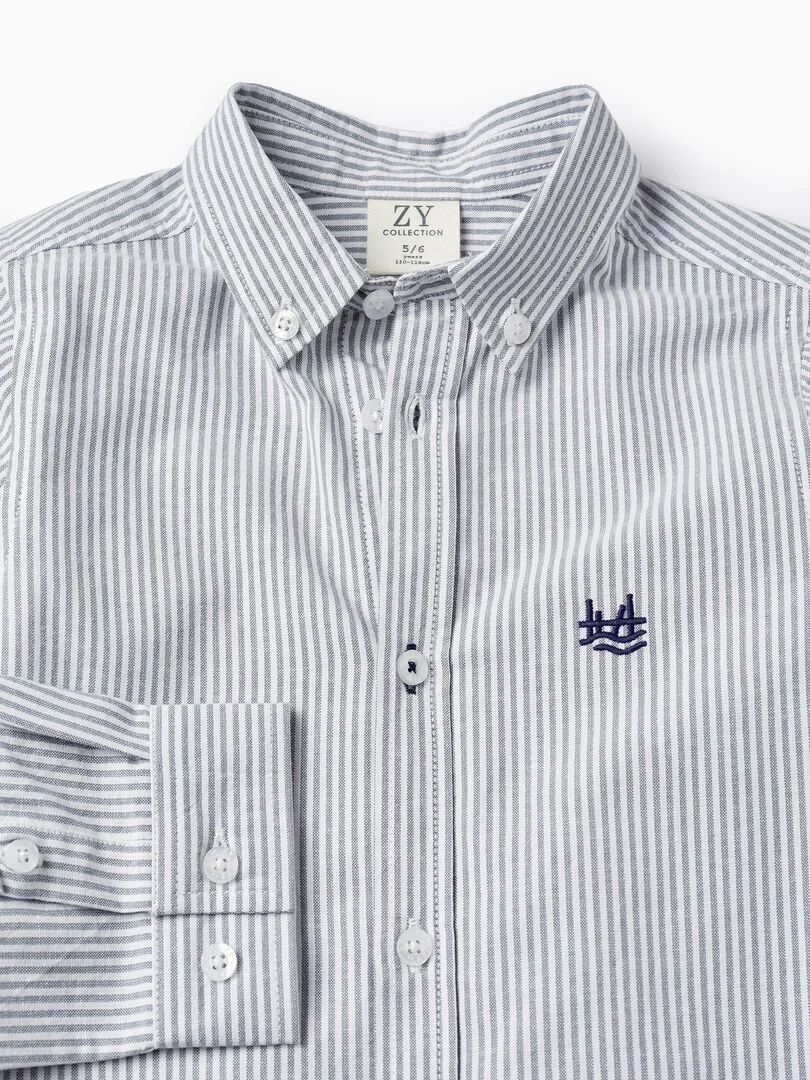 Chemise En Coton À Rayures Pour Garçon manches longues BROTHERS&SISTERS   Bleu