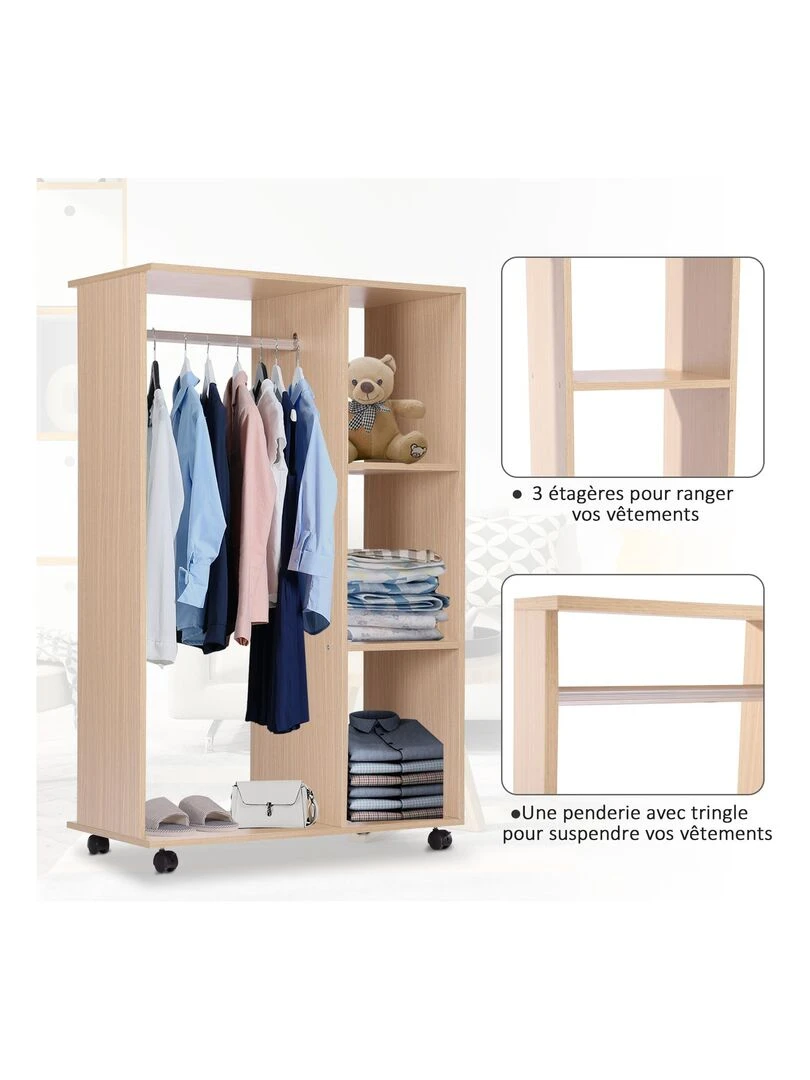 Armoire penderie de rangement bois   Blanc