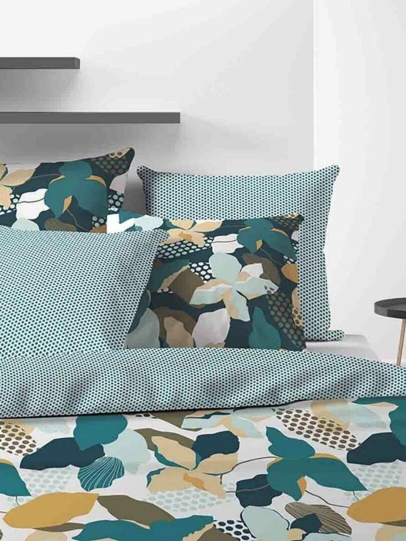 Housse de couette réversible 220x240 cm + 2 taies d'oreiller 65x65 cm Coton Lobelia   Vert