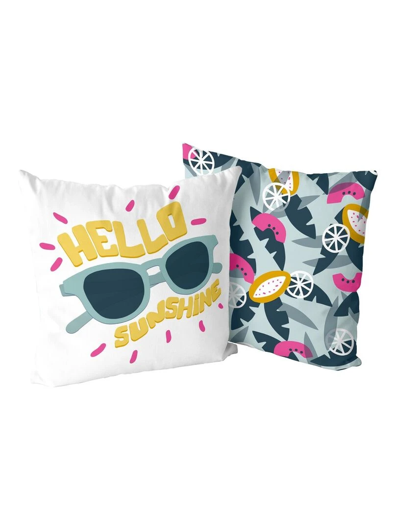 Housse de coussin décoratif Hello sunshine "Happyfriday" Blanc
