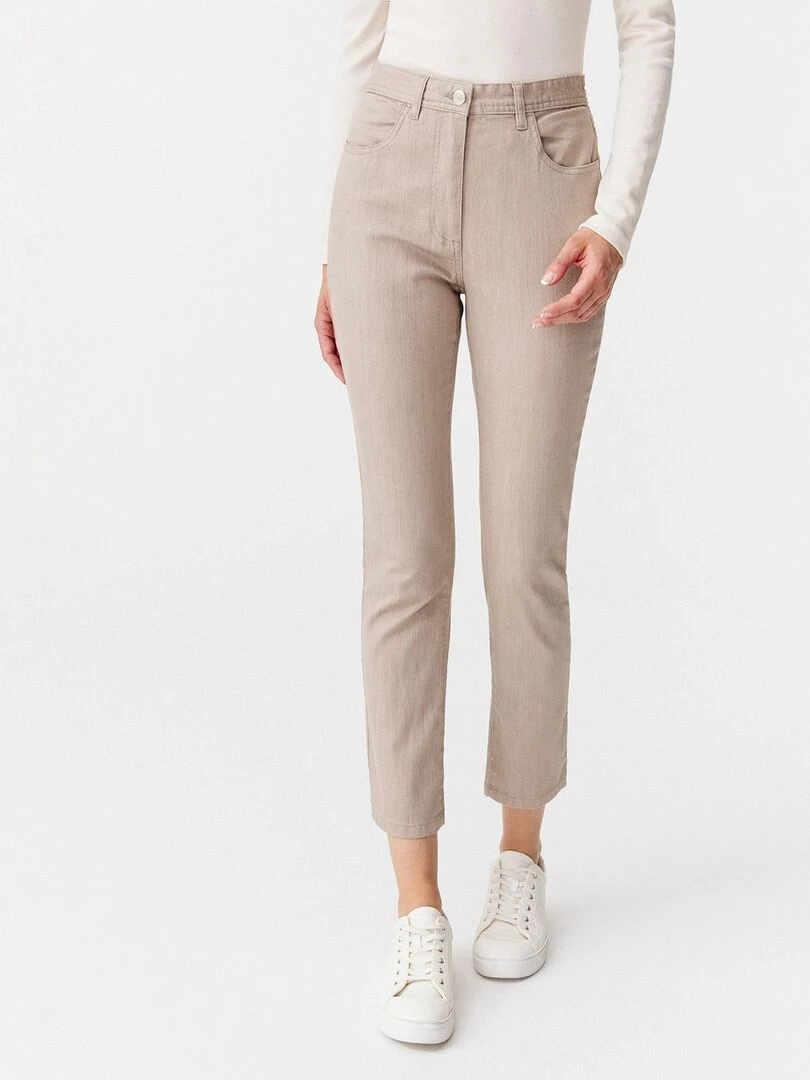 Pantalon stretch en toile Damart Marron