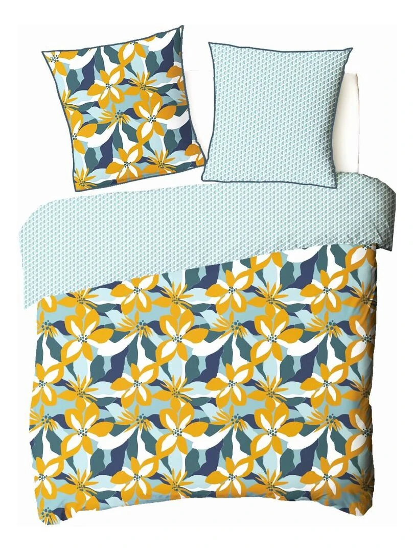 Future Home   Parure de lit 2 personnes en percale 70 fils imprimé bleu   Bleu