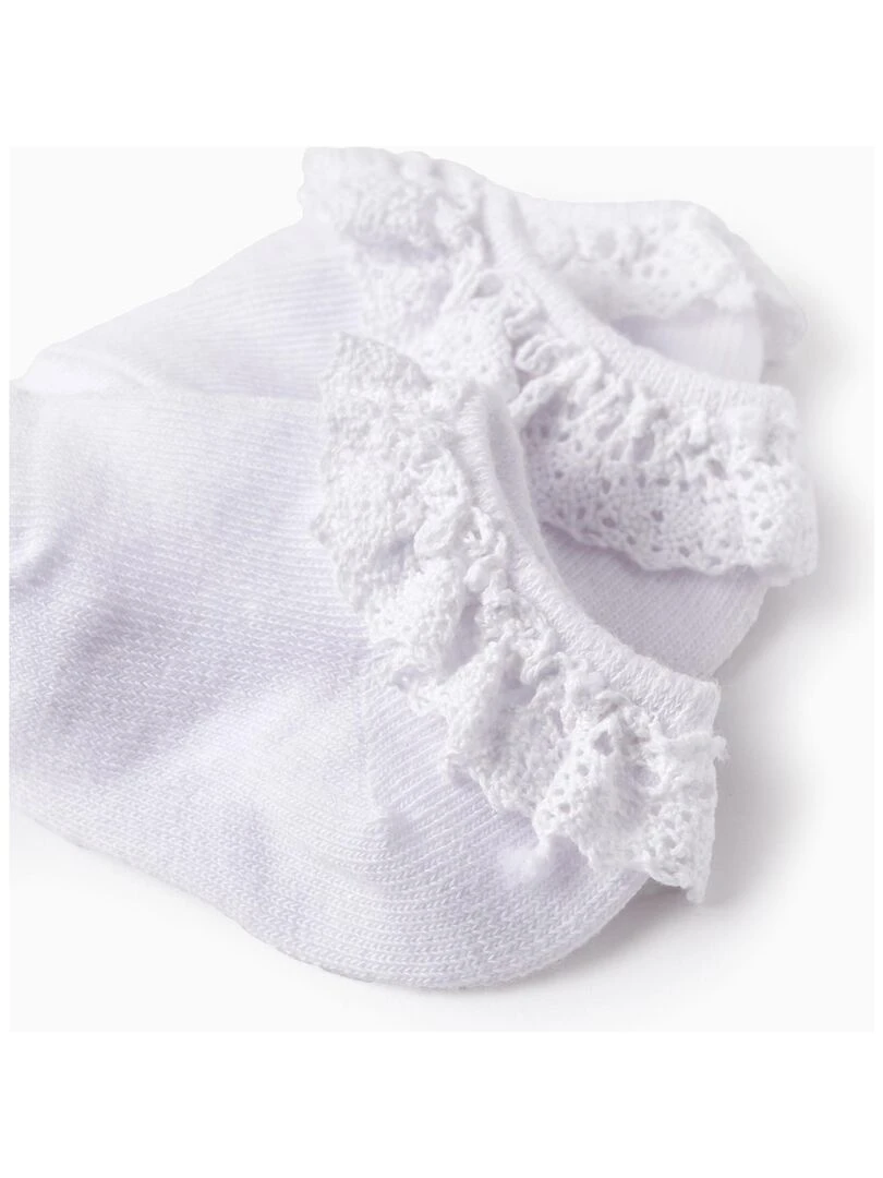 Lot 3 Paires de Chaussettes avec Dentelle pour Bébé Fille ESSENTIALS LINE Blanc