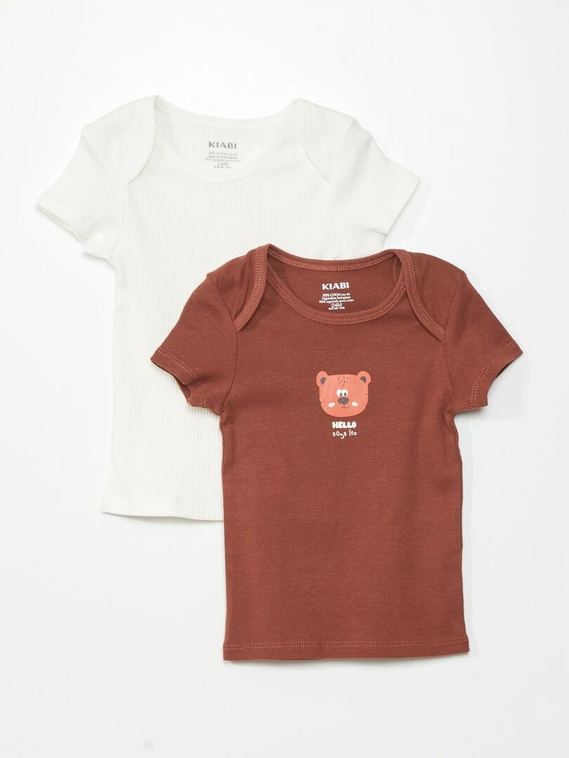 Lot de 2 t shirts en maille pointelle Marron/ blanc