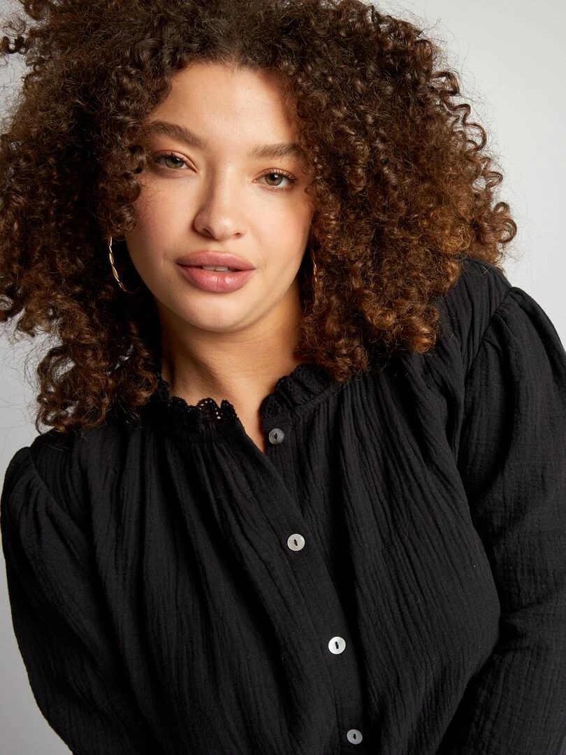 Blouse en gaze de coton   noir